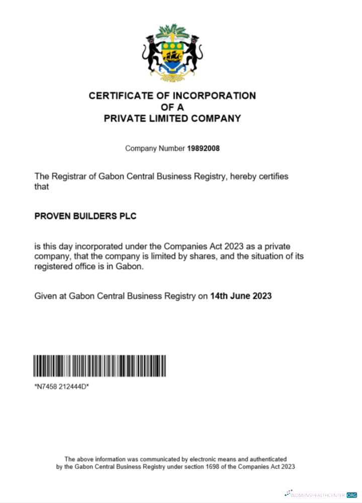 Download Gabon certificate of registration Word and PDF template Photoshop template